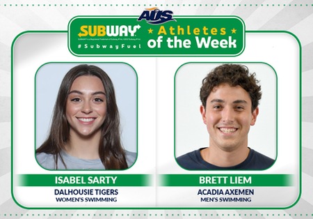 Dalhousie's Isabel Sarty and Acadia's Brett Liem named Subway AUS Athletes of the Week
